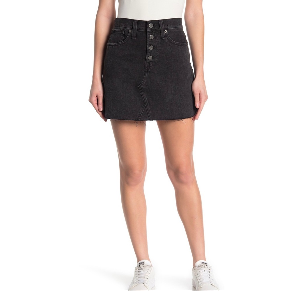 Madewell Black Denim Button-Front Mini Skirt